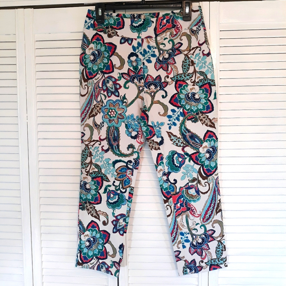 Chico's slimming floral crop pants sz 0 4 29" waist *T - Picture 2 of 8